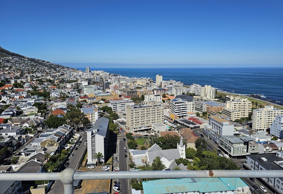 Urban landscape served by telecommunications and power infrastructure